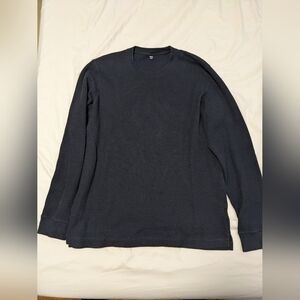 Uniqlo Waffle Knit Long Sleeve Shirt Black Men's Size Large